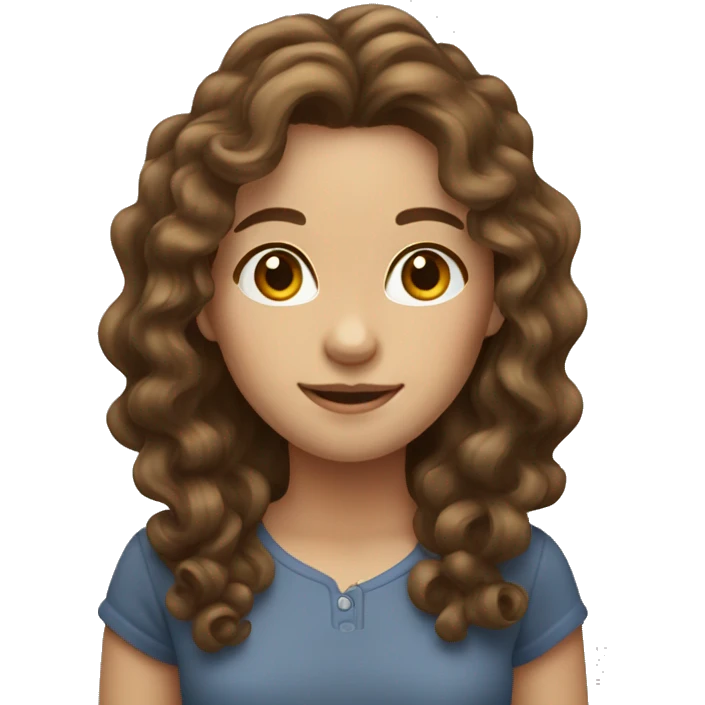 Emoji of a light brunette girl with long curly brown hair emoji