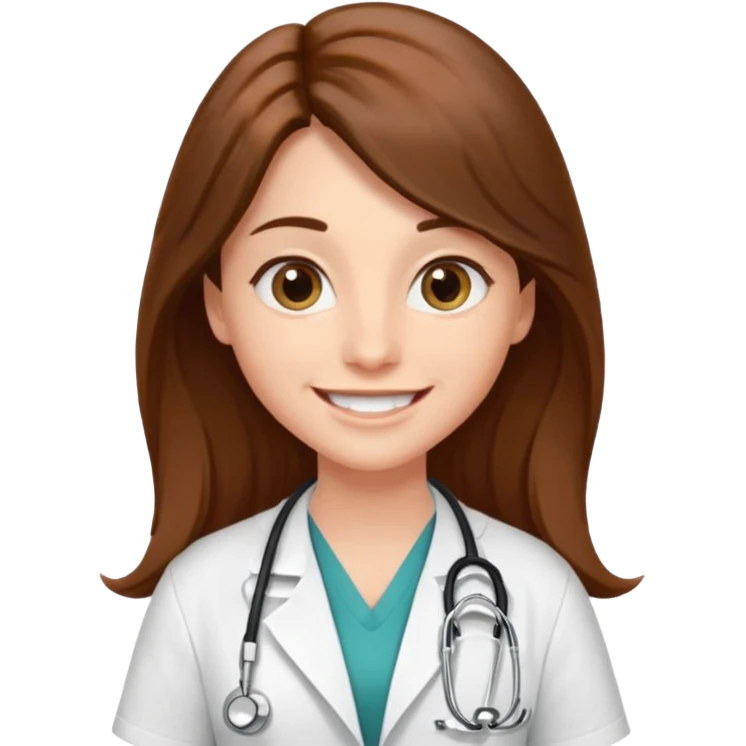 
A doctor with long brown hair, almond-shaped eyes, and a toothless smile. emoji