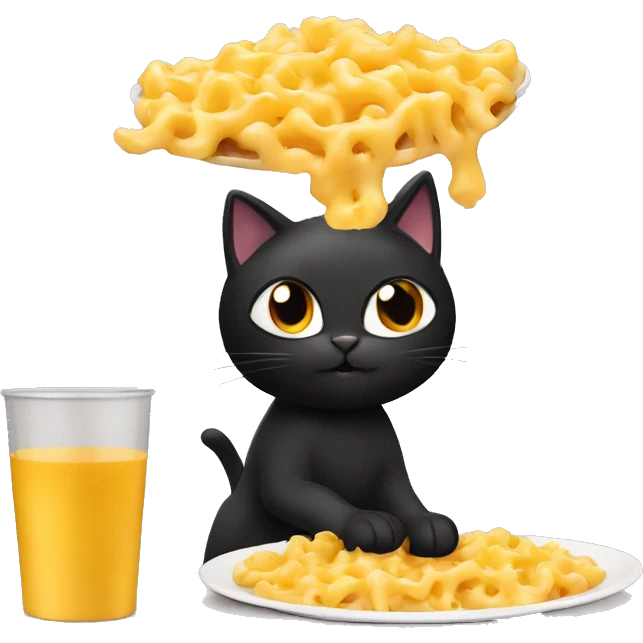 Black cat eating Mac and cheese emoji