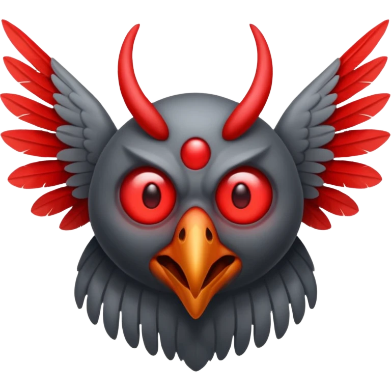 Create a scary emoji of the mothman with bright red eyes and as depicted in the legend emoji