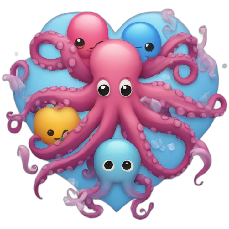 An octopus surrounded by love and five people  emoji