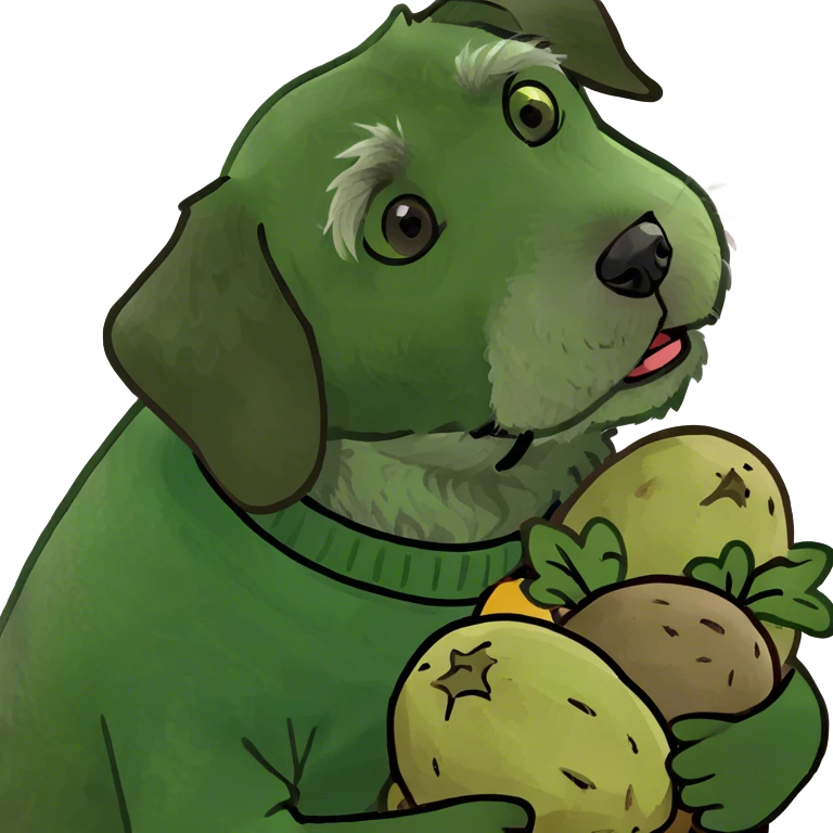 Wire haired pointing griffon dog snuggling potato’s emoji