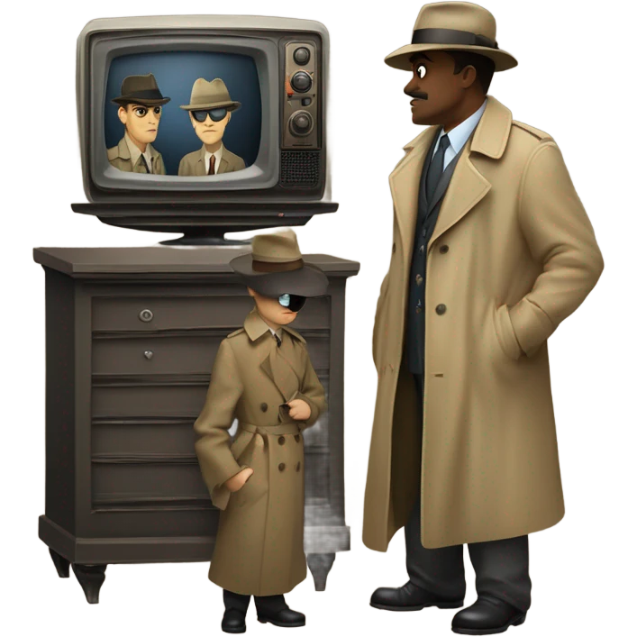 two detectives standing in anticipation behind a vintage TV set emoji