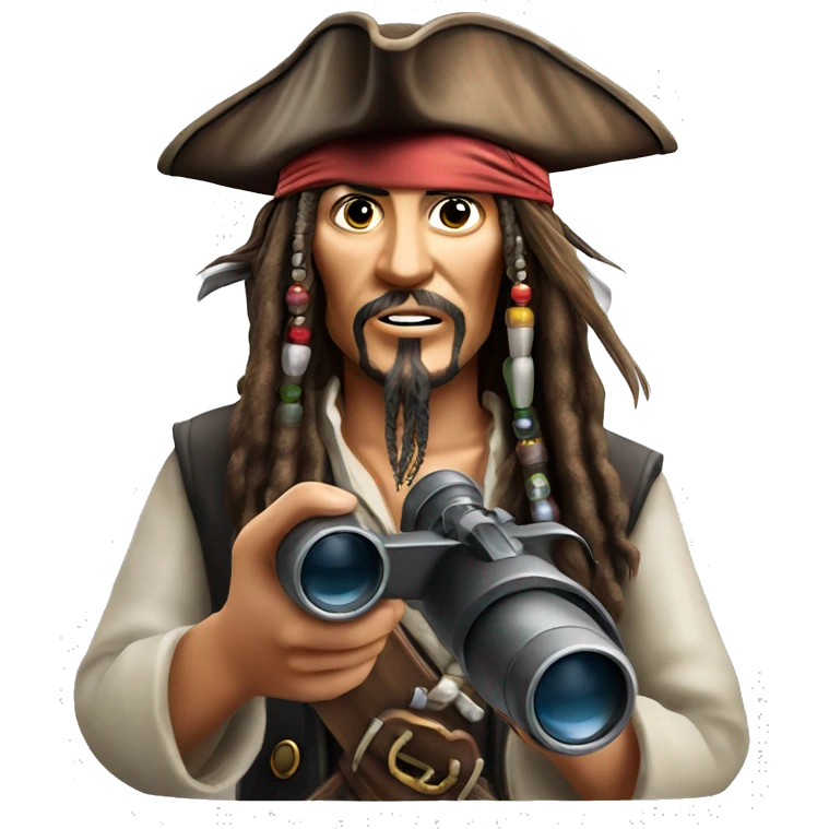 photorealistic jack sparrow holds binoculars emoji