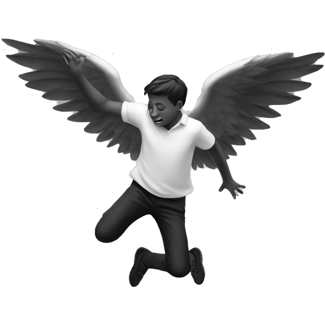 winged falling boy in monochrome emoji