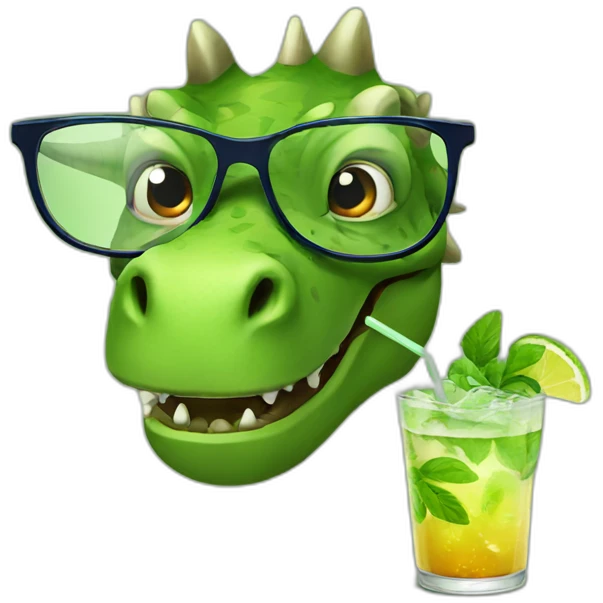 dinosaur with glasses drinking mojito emoji