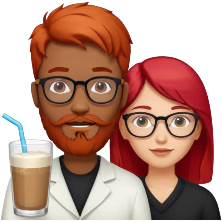 A Indian light black guy with beard and glasses. And a white russian girl with red hair  emoji