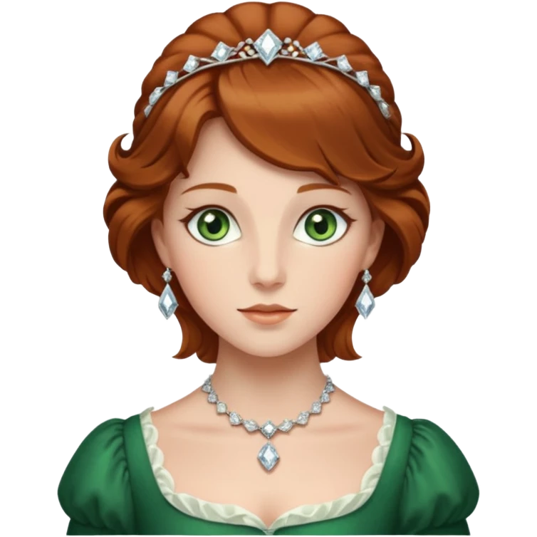 a young lady from the regency era called Frances, named the diamond of the season, more regency, she has chestnut hair and green eyes emoji
