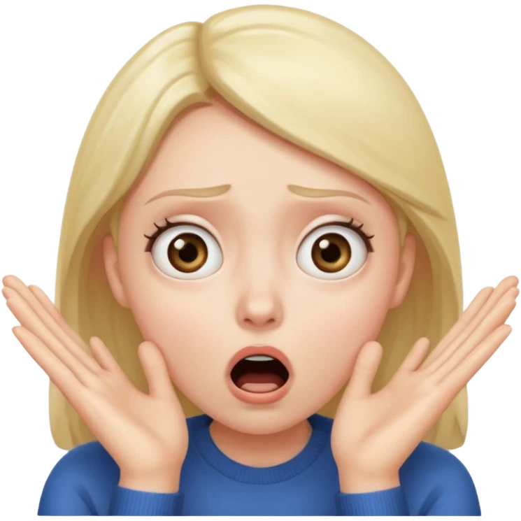 shocked face with fear expression for discovering parasites, wide open eyes, open mouth, hands on cheeks emoji