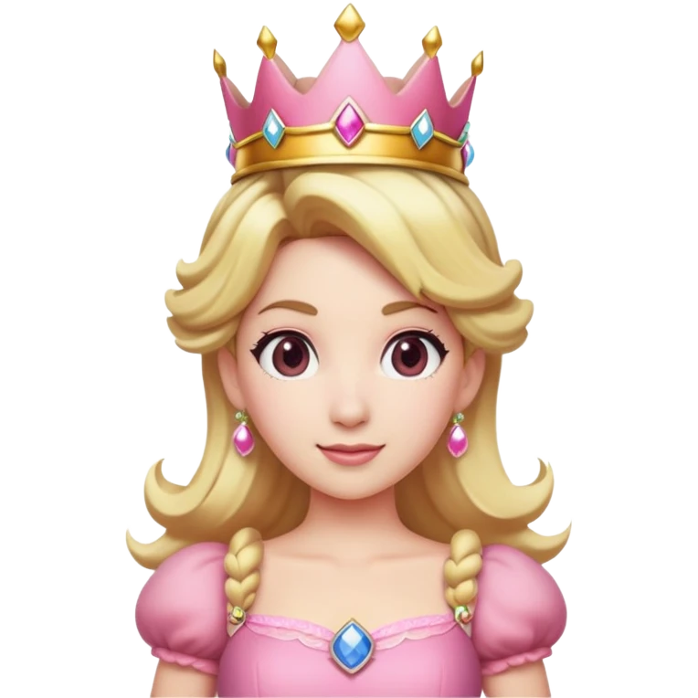 Princess Peach from Mario games with blonde hair, pink dress, crown emoji