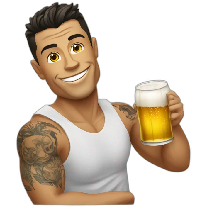Cristiano Ronaldo drinking with tattoos and beer  emoji
