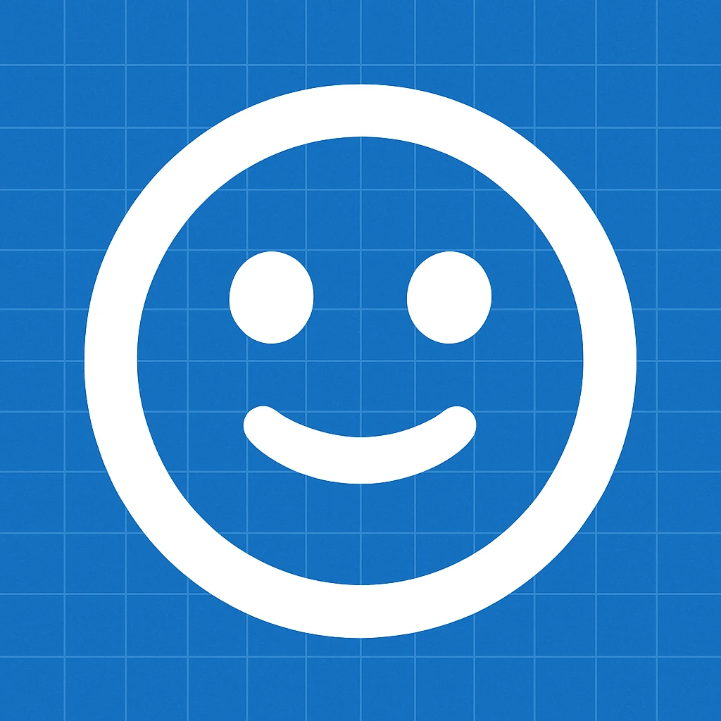 Frame 10: Fully blue blueprint background with all grid lines drawn, smiley face unchanged (keyframe for morph animation) emoji