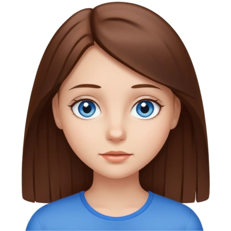 emoji of a girl with straight brown hair and blue eyes on a white background emoji