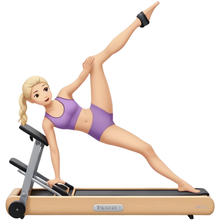A girl doing a pilate exercize on her Pilates machine. We have a side view of her emoji