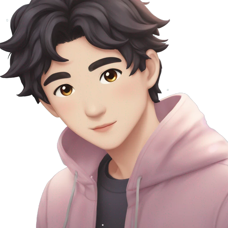 Gorgeous bright sparkly romantic Asian anime gentle man with blushing face aesthetic trending style outside emoji