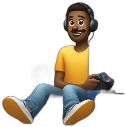 Homme qui joue au pc avec manette ps5 emoji