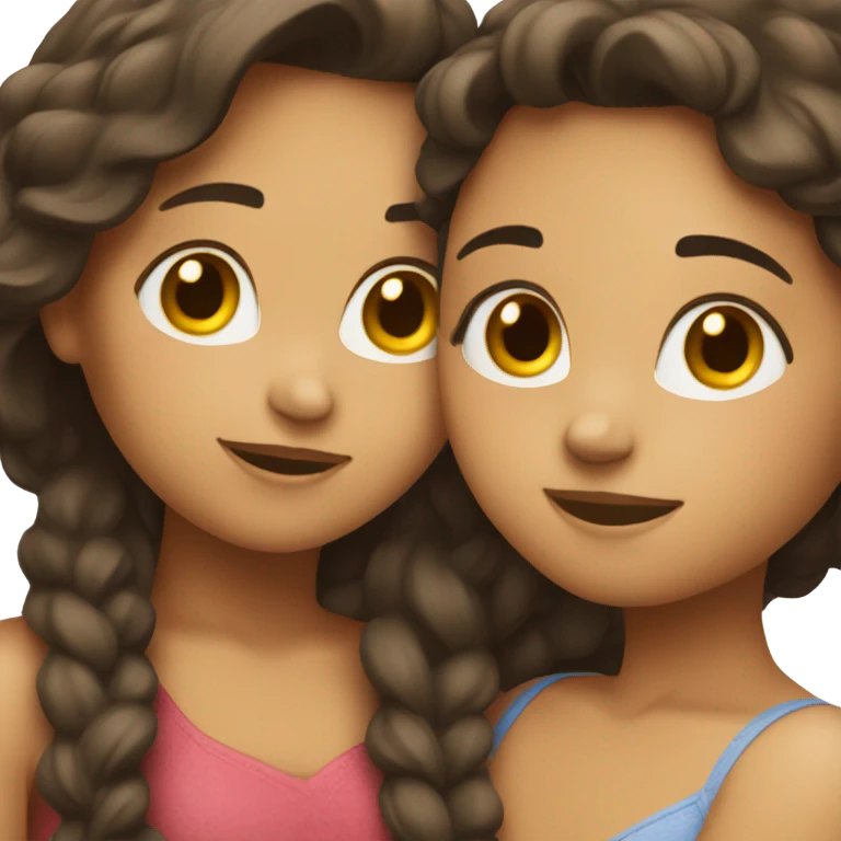 two brunette girls hugging emoji