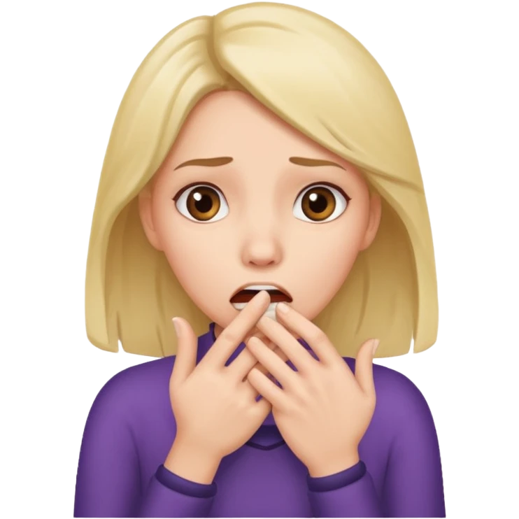 scared woman with her hand on mouth emoji