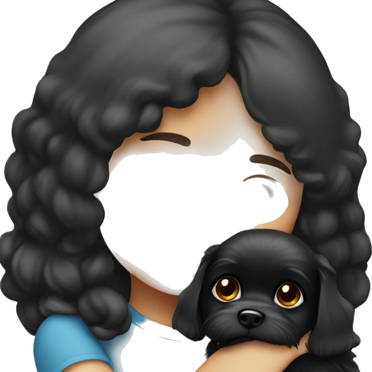 brunette girl hugs black maltese dog emoji