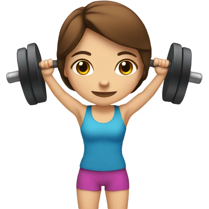 a girl with brown hair lifting weights on the gym emoji