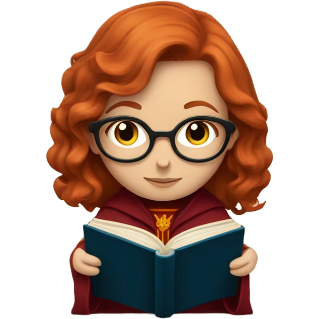 Redhead with deep blue eyes gryffindor reading a book emoji