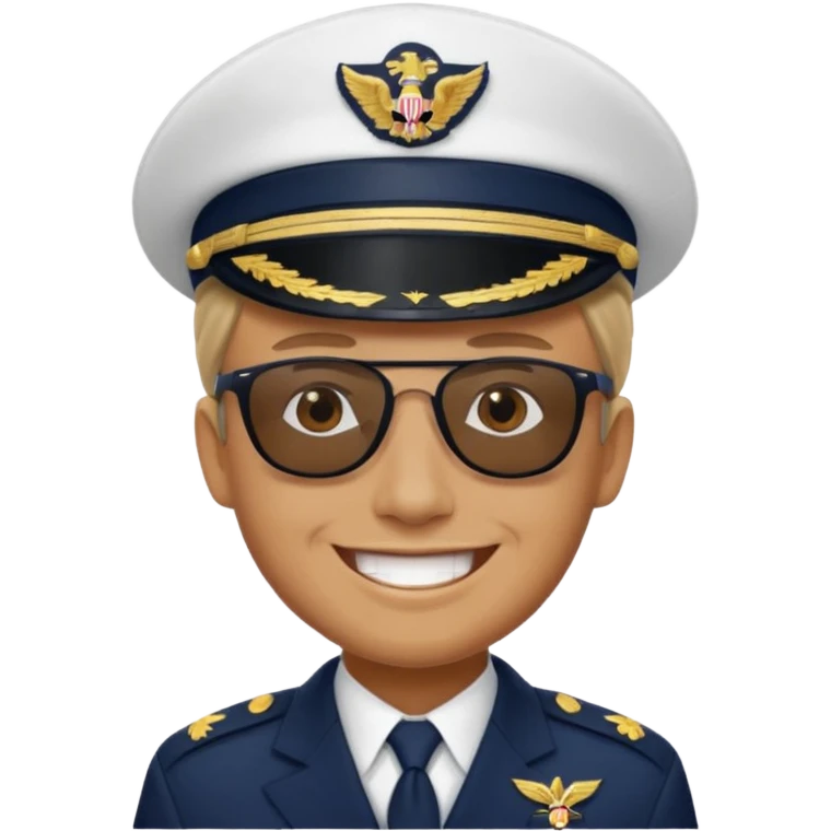 Slack-style emoji of a pilot wearing a navy captain hat going on a vacation emoji