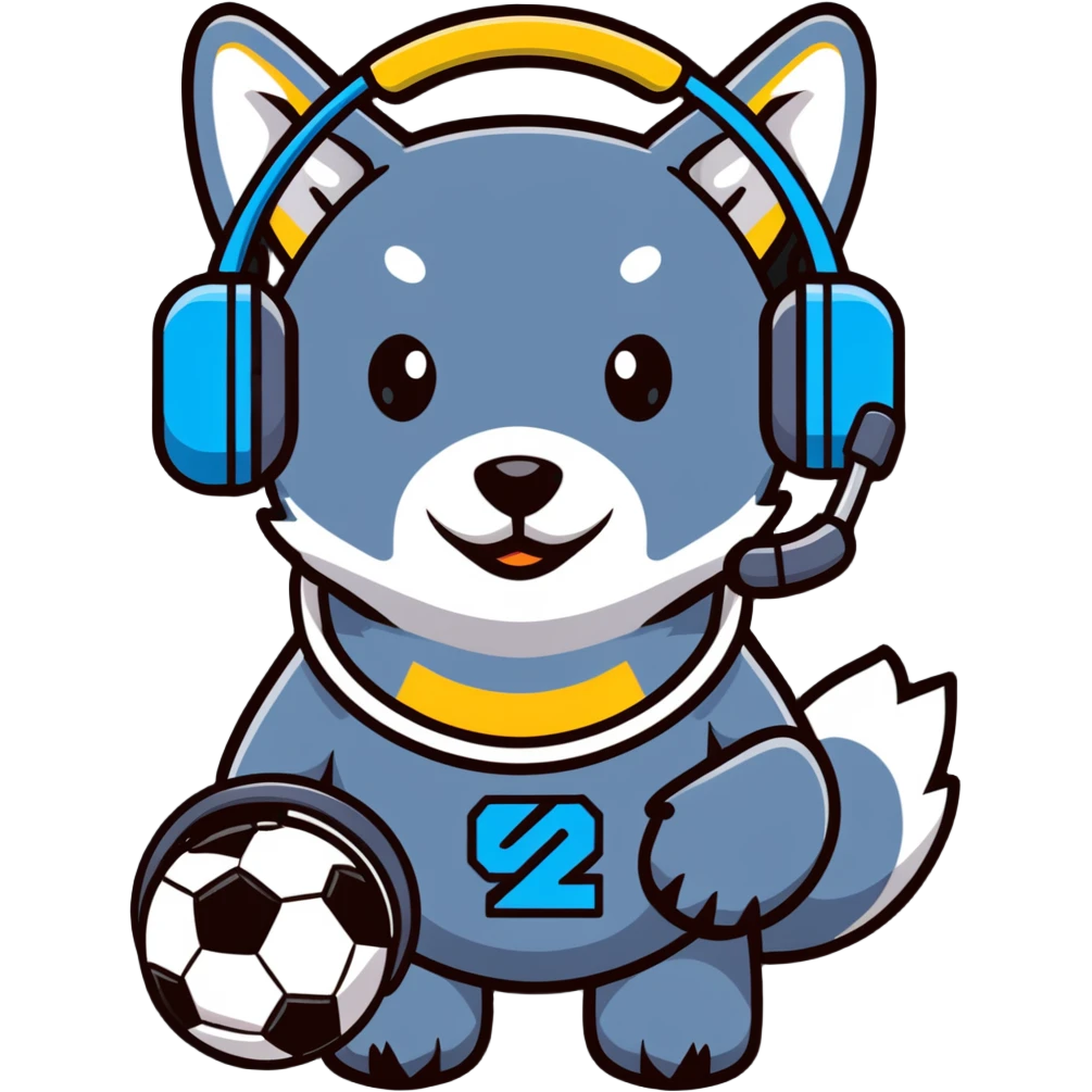 robotic wolf with digital eyes and circuit patterns wearing coach headset with football icon emoji