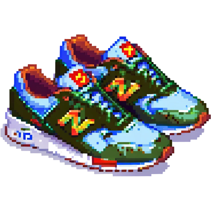 New Balance shoes, pixel art style, angled perspective, chunky sole, iconic 'N' logo visible emoji
