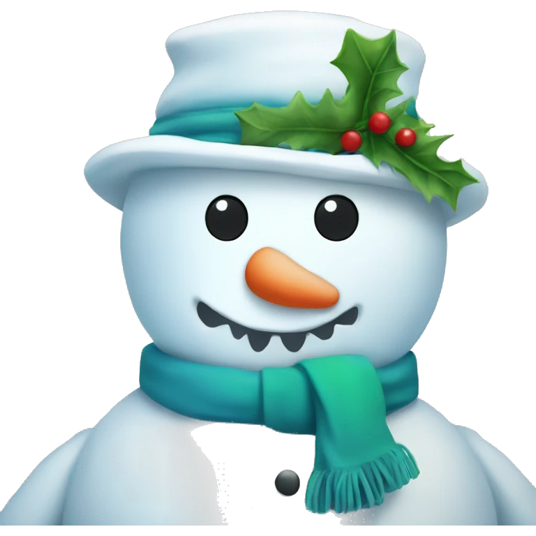 snowman the is blue, green and white saying hello emoji
