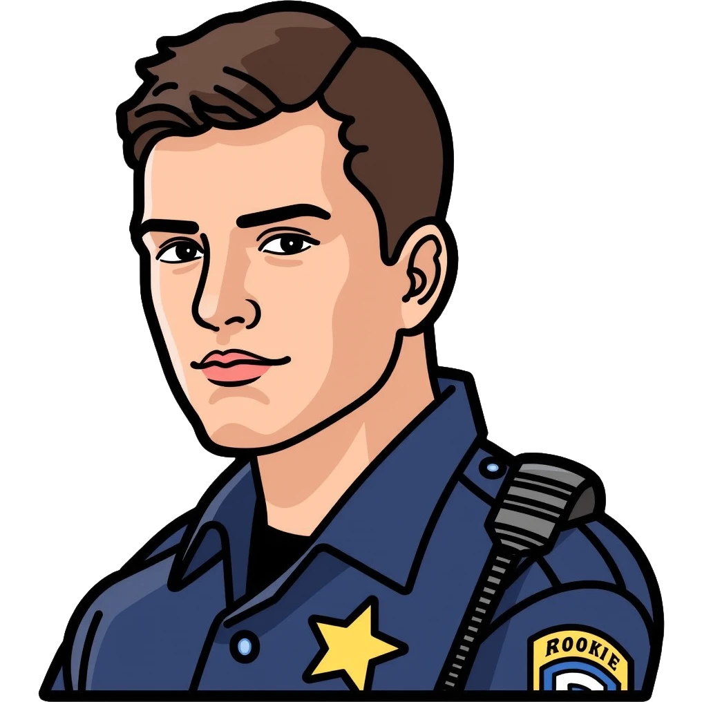 Realistic portrait of Nathan Fillion as John Nolan from The Rookie, detailed police officer with short hair and uniform emoji