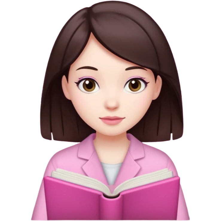 a girl with shite skin and dark brown hair studying Pink emoji