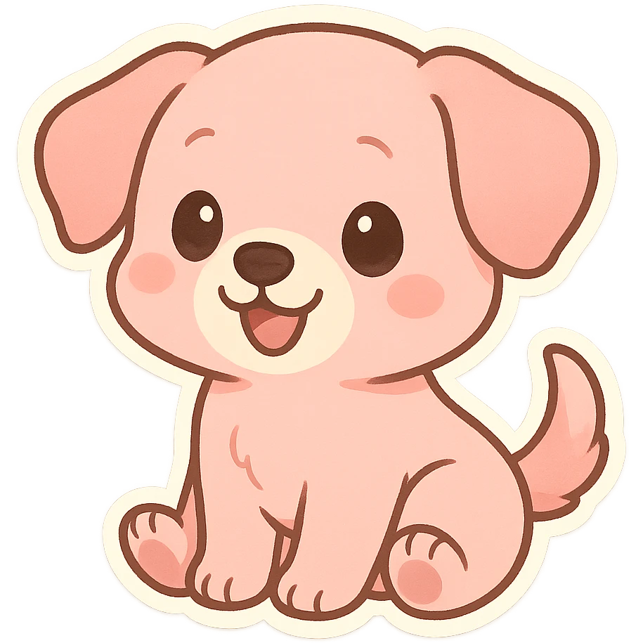pink puppy, cheerful and sweet, chibi style sticker emoji