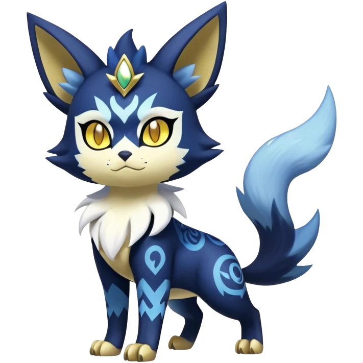 Shiny mExotic Badass Colorful Ethereal Royal Mysterious Gothic Meowstic-Zorua-Litten-Noibat-Pokémon-Fakémon-hybrid-creature (full body) with pattern-markings with golden eyes emoji