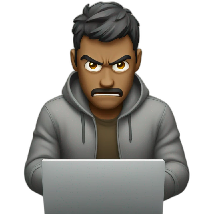 Man at laptop getting angry emoji
