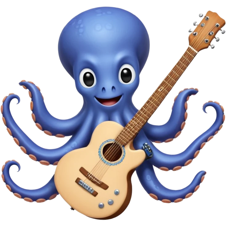 happy octopus with multiple arms playing guitar emoji
