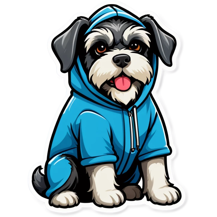 Schnauzer dog wearing a hoodie emoji