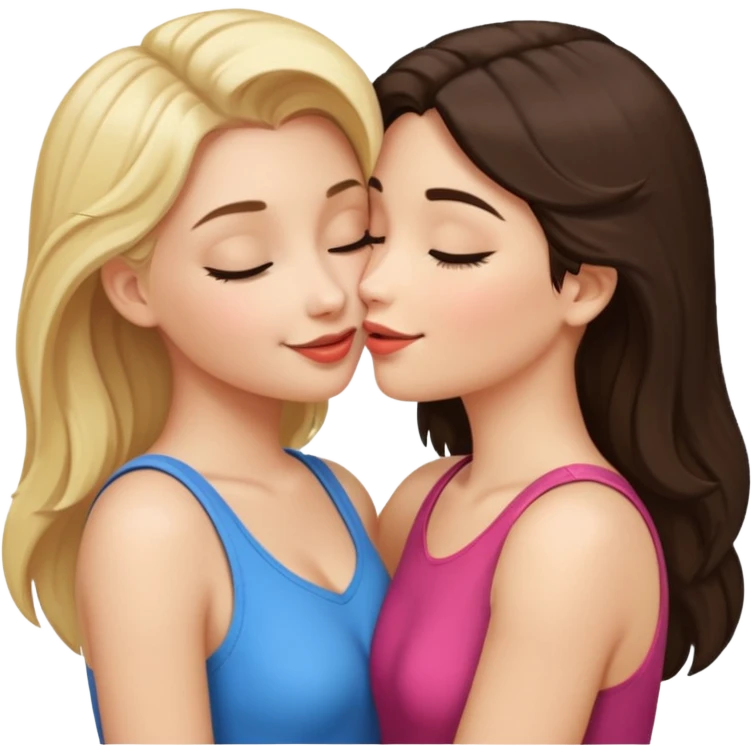 a blonde girl in her bra and a brunette in her bra and they're both making out emoji