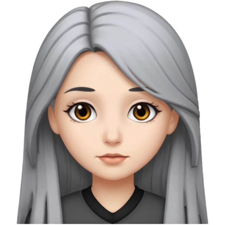girl with black eyes and long black and gray hair emoji