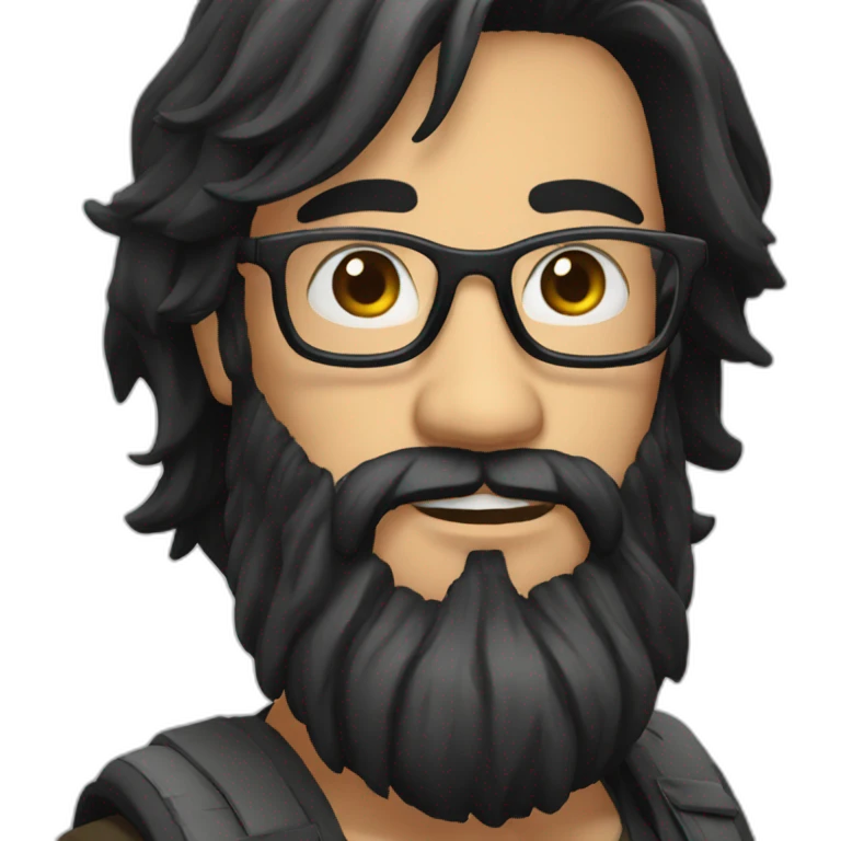 Guy with long black hair and beard and glasses emoji