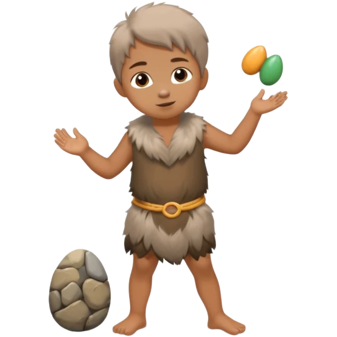 A barefoot child in fur tunic playing with a small stone toy.



















 emoji