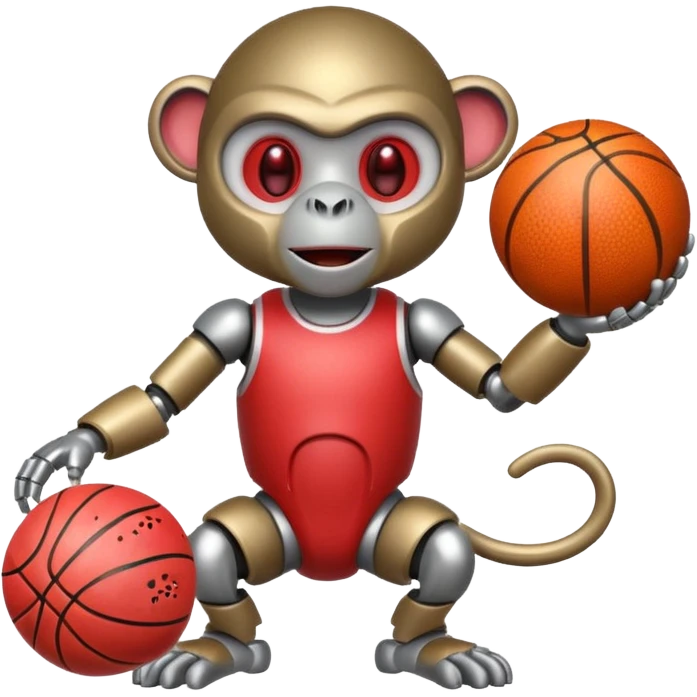 Crazy robot monkey playing basketball and eating watermelon emoji