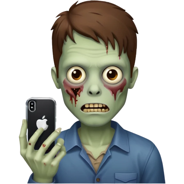 zombie man holding an iPhone, brown hair emoji