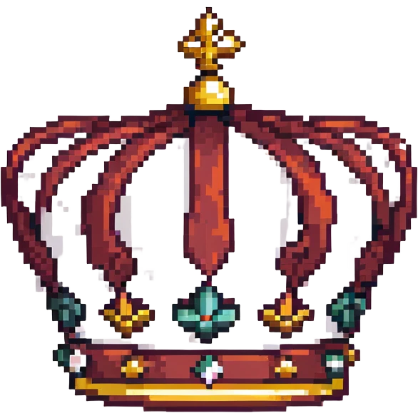 maroon crown with black, gold, and white accents, simple design, pixel art style emoji