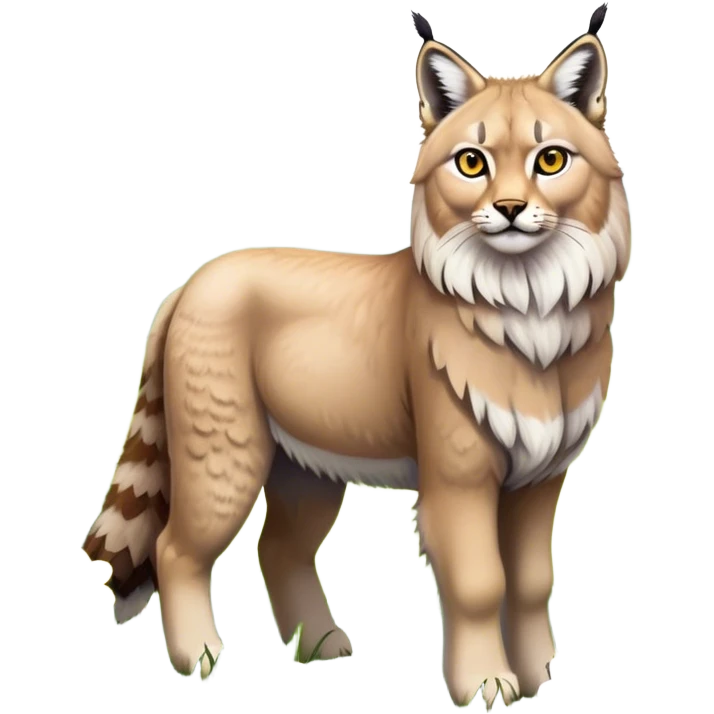 Collage of exotic animals: a lynx with striking eyes, and a fluffy alpaca standing in a lush meadow. The lynx gazes intently while the alpaca looks calm and curious. Surrounded by vibrant plants and flowers. Transparent background for a lively, colorful scene. emoji