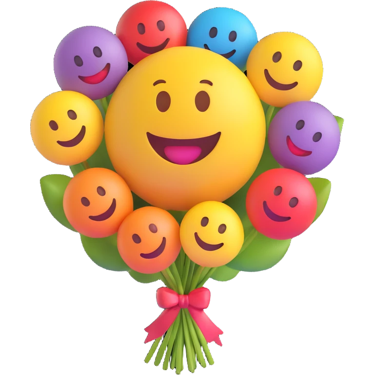 3D smiley emoji, round shape, in love: heart bouquet, smiling face, no body emoji