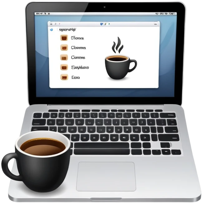 laptop with a coffee cup next to it emoji