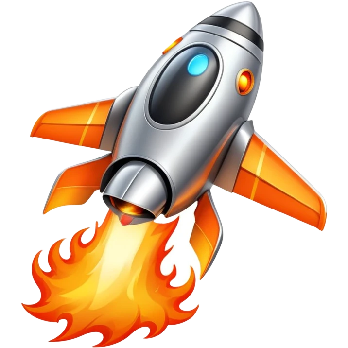 Mini spaceship blasting off with fire emoji