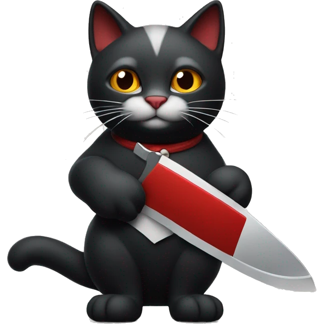A cunning black red white cat holds a knife  emoji