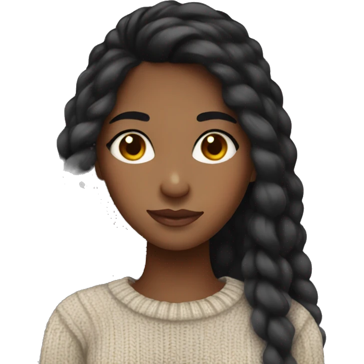 brown skin girl with long black hair wearing a knit sweater emoji