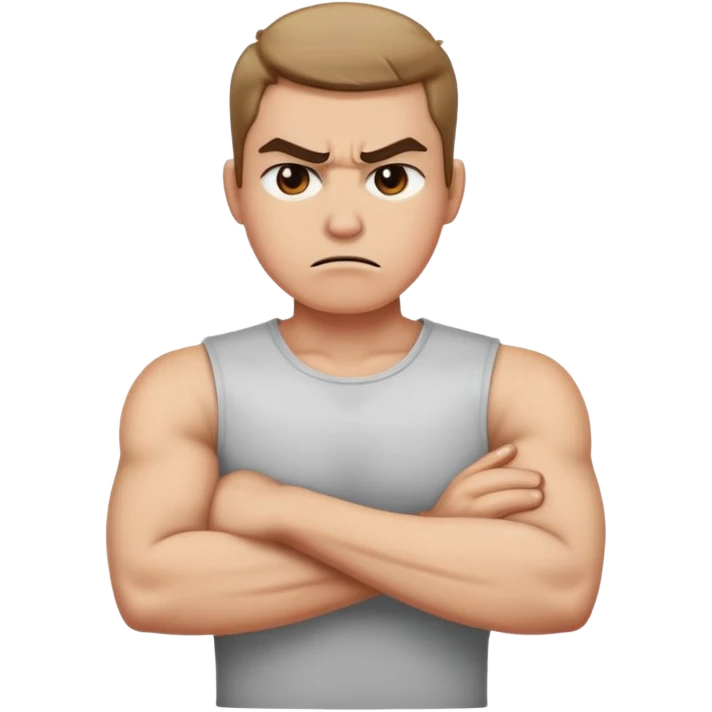 Arms crossed holding neck and mad emoji
